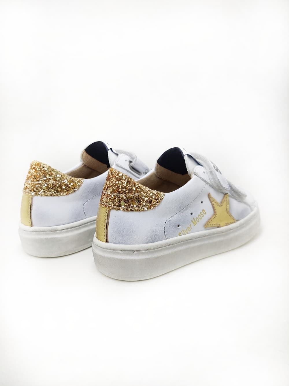 Sneakers Golden Star piel Blanco Glitter Oro con Velcro Yowas - Imagen 2