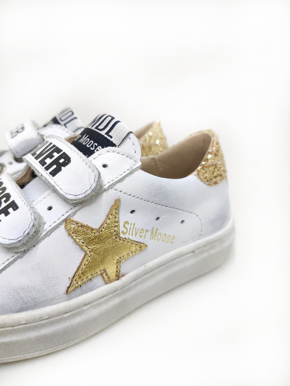 Sneakers Golden Star piel Blanco Glitter Oro con Velcro Yowas - Imagen 4