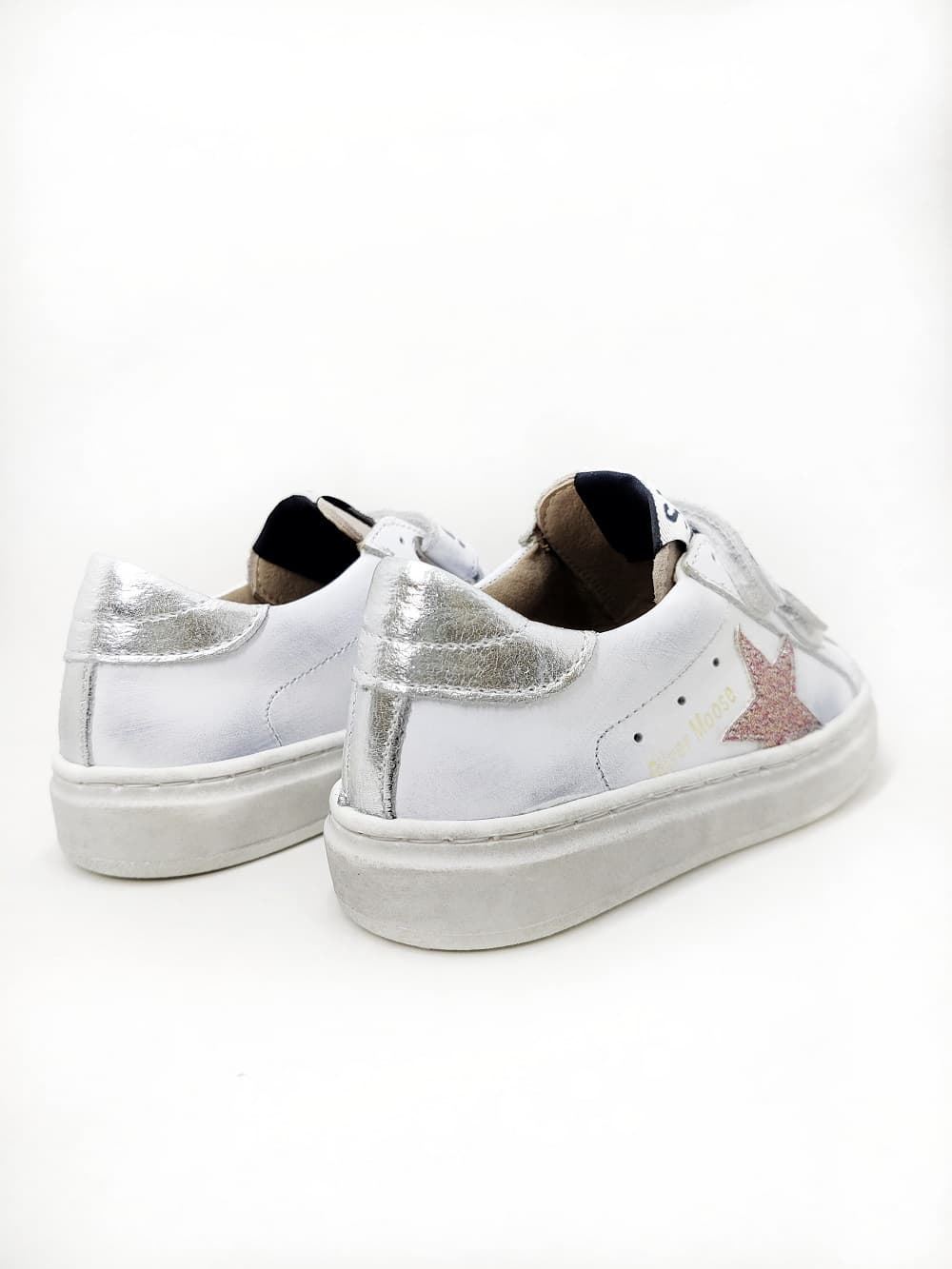 Sneakers Golden Star piel Blanco Rosa-Plata con Velcro Yowas - Imagen 3