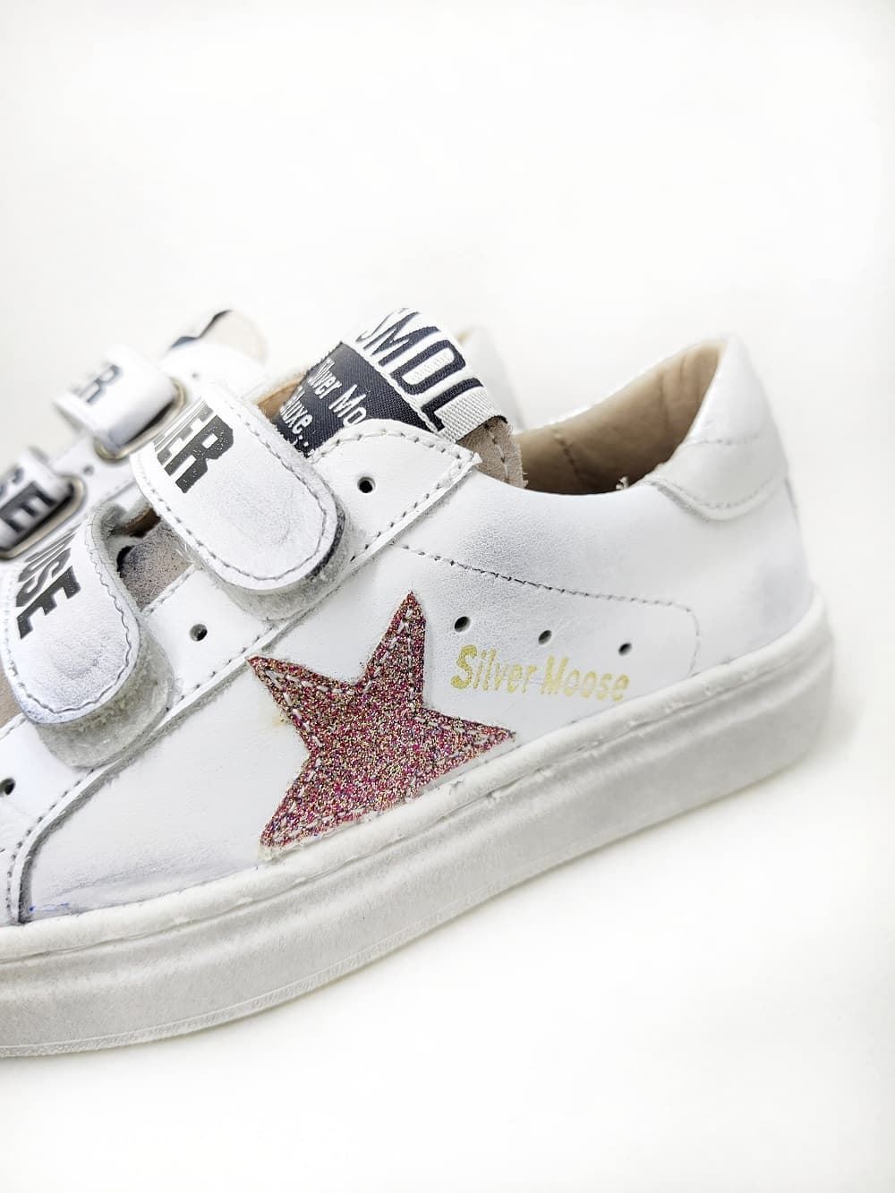 Sneakers Golden Star piel Blanco Rosa-Plata con Velcro Yowas - Imagen 4
