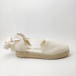 Alpargatas cuña en Beige con cintas para niñas y mujer - Imagen 1