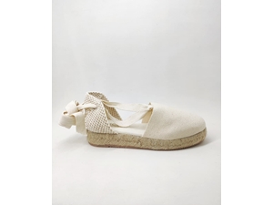 Alpargatas cuña en Beige con cintas para niñas y mujer - Imagen 1