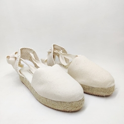 Alpargatas cuña en Beige con cintas para niñas y mujer - Imagen 2