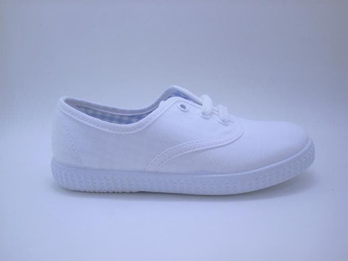 zapatillas Batilas niños lona blanco cordón