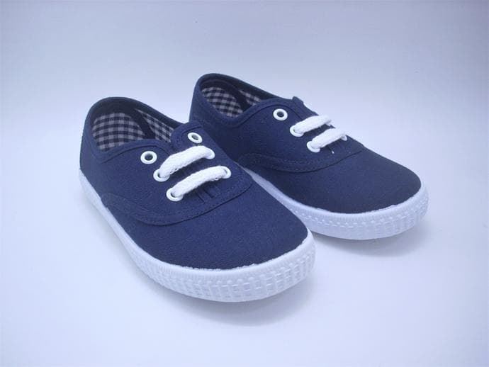 Batilas Children's sneakers Navy Blue Canvas with laces - Image 2