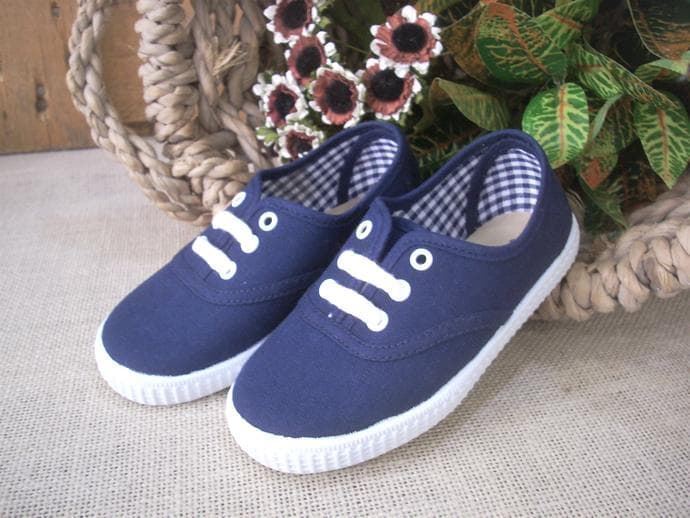 Batilas Children's sneakers Navy Blue Canvas with laces - Image 3