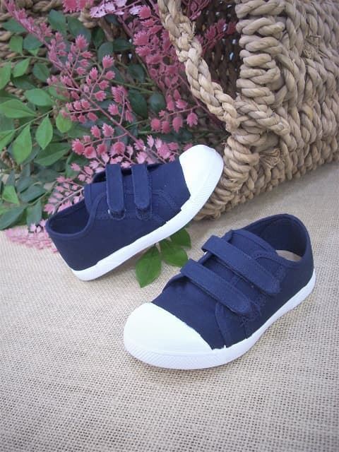 Batilas Navy Blue Canvas Shoes with Toe Cap and Velcro - Image 2