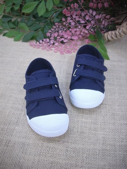 Batilas Navy Blue Canvas Shoes with Toe Cap and Velcro - Image 3