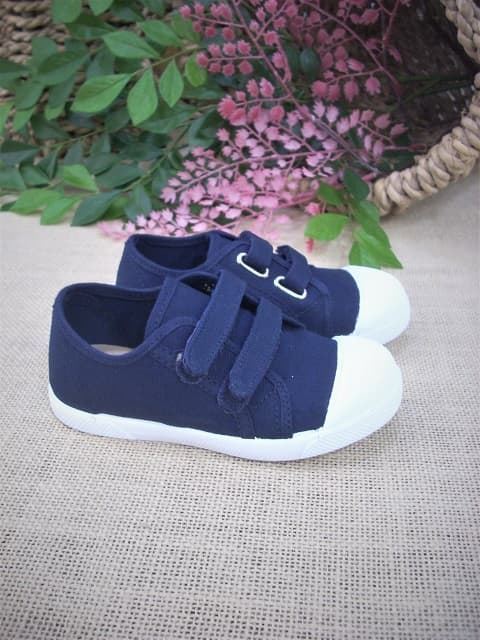 Batilas Navy Blue Canvas Shoes with Toe Cap and Velcro - Image 4