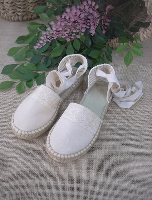 Beige girl espadrilles with ribbons - Image 1