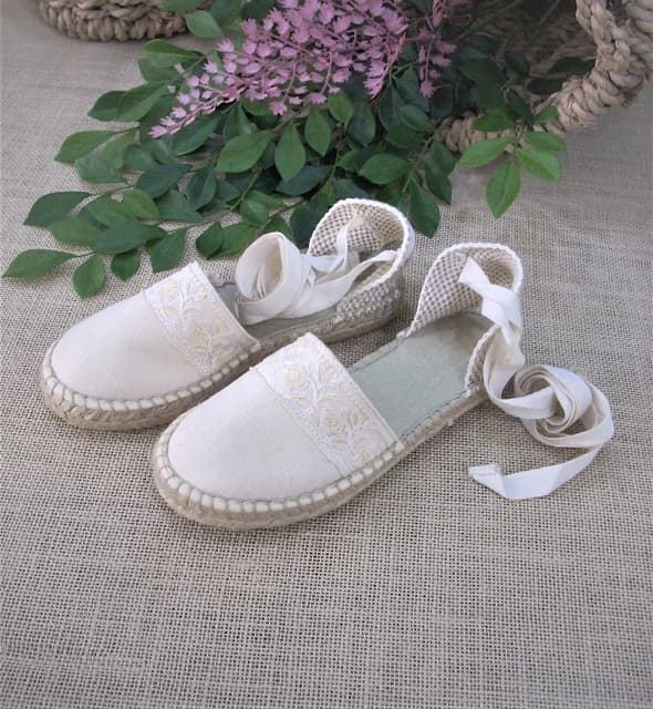 Beige girl espadrilles with ribbons - Image 2