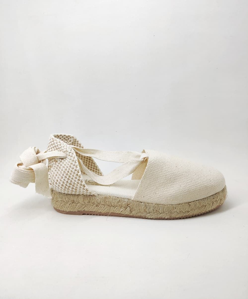 Beige wedge espadrilles with ribbons for girls and women - Image 1