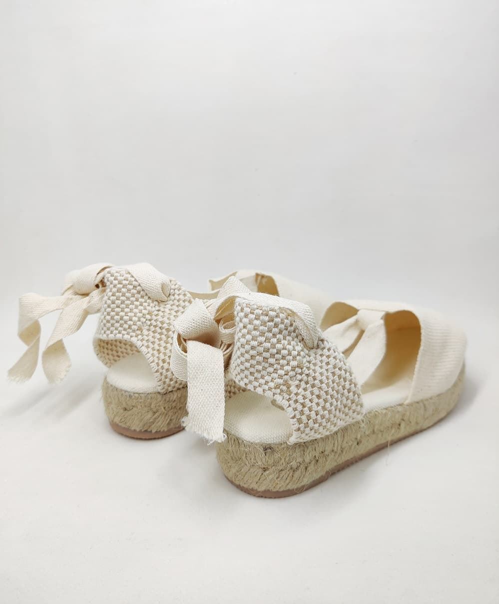 Beige wedge espadrilles with ribbons for girls and women - Image 3