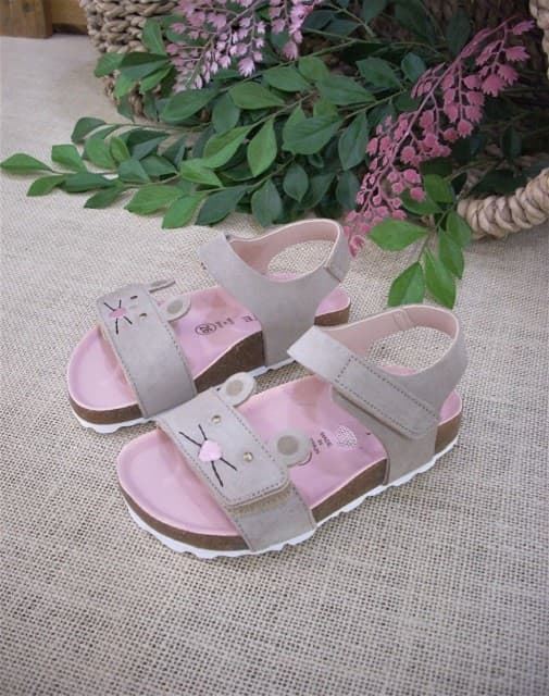 Bio sandal for girl Taupe Mustaches skin - Image 1