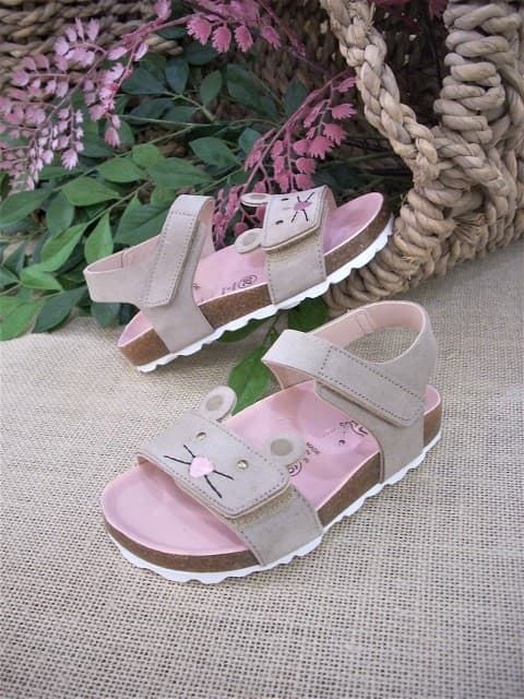 Bio sandal for girl Taupe Mustaches skin - Image 4
