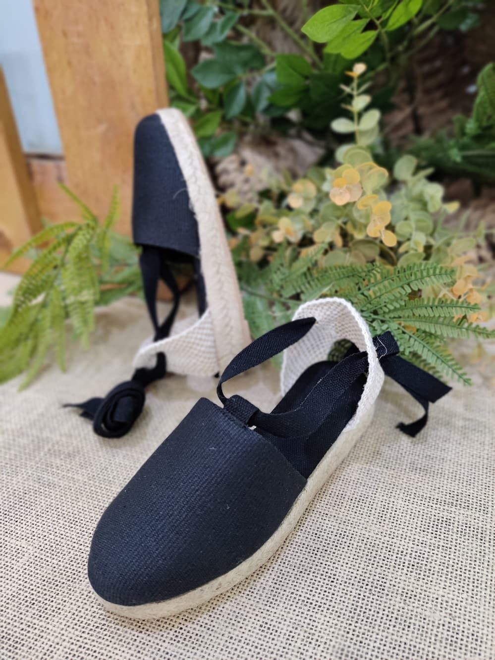 Black wedge espadrilles with ribbons for girls and women - Image 4