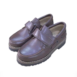 Boat shoes for children Brown leather with Velcro - Image 1