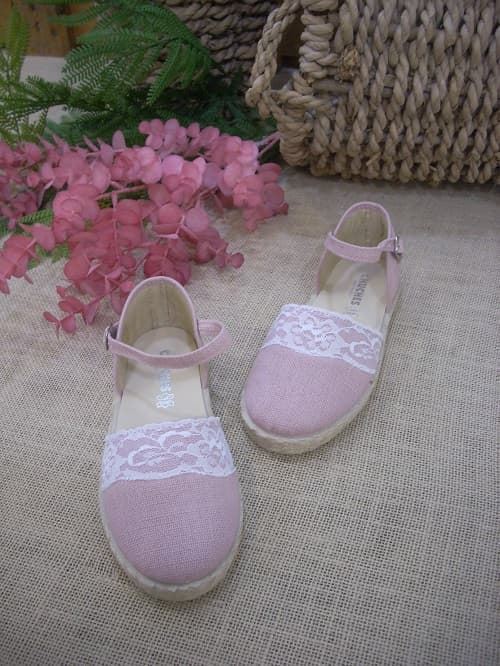 Chuches Espadrilles for girls Pale Pink Linen - Image 1