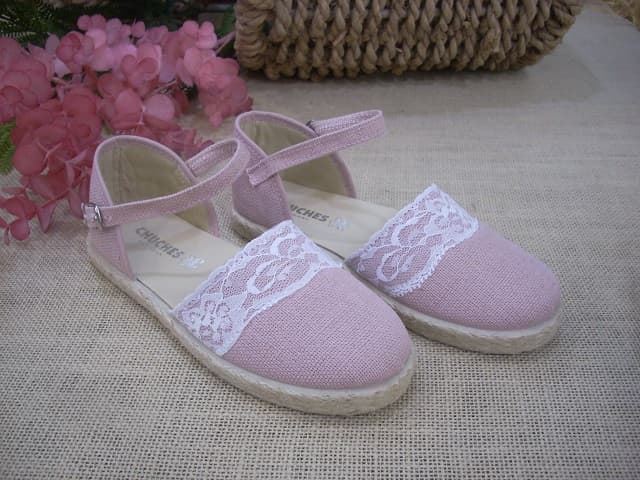 Chuches Espadrilles for girls Pale Pink Linen - Image 3