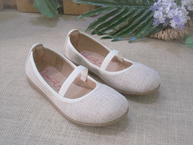 Eli Girl's Natural Linen Ballerina - Image 4