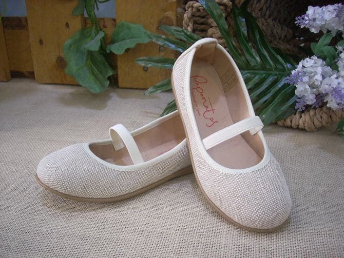 Eli Girl's Natural Linen Ballerina - Image 5