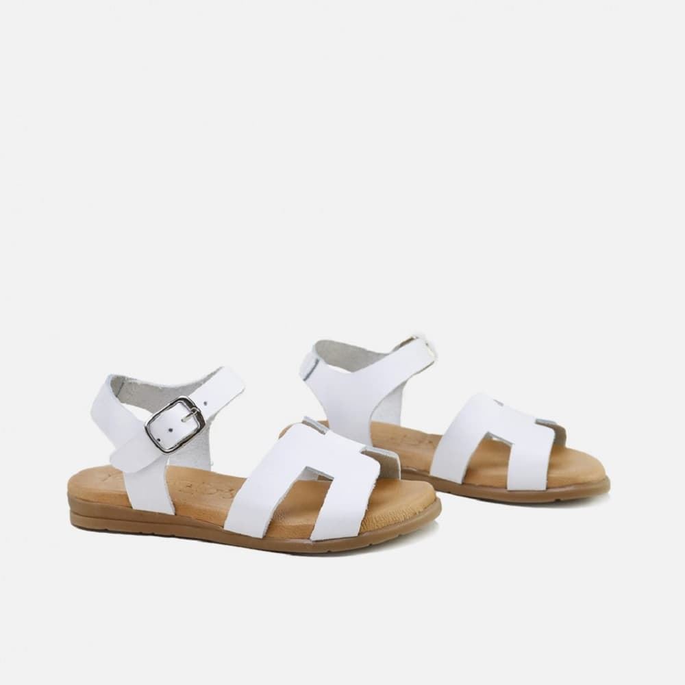 Eli Papanatas White Cowhide Leather Sandals for Girls - Image 3