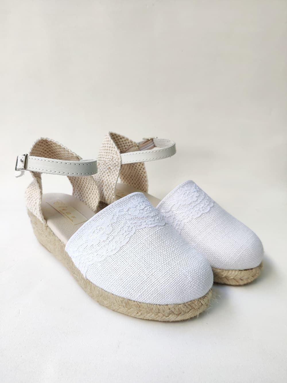 Espadrilles with wedge for girls in White Linen - Image 1