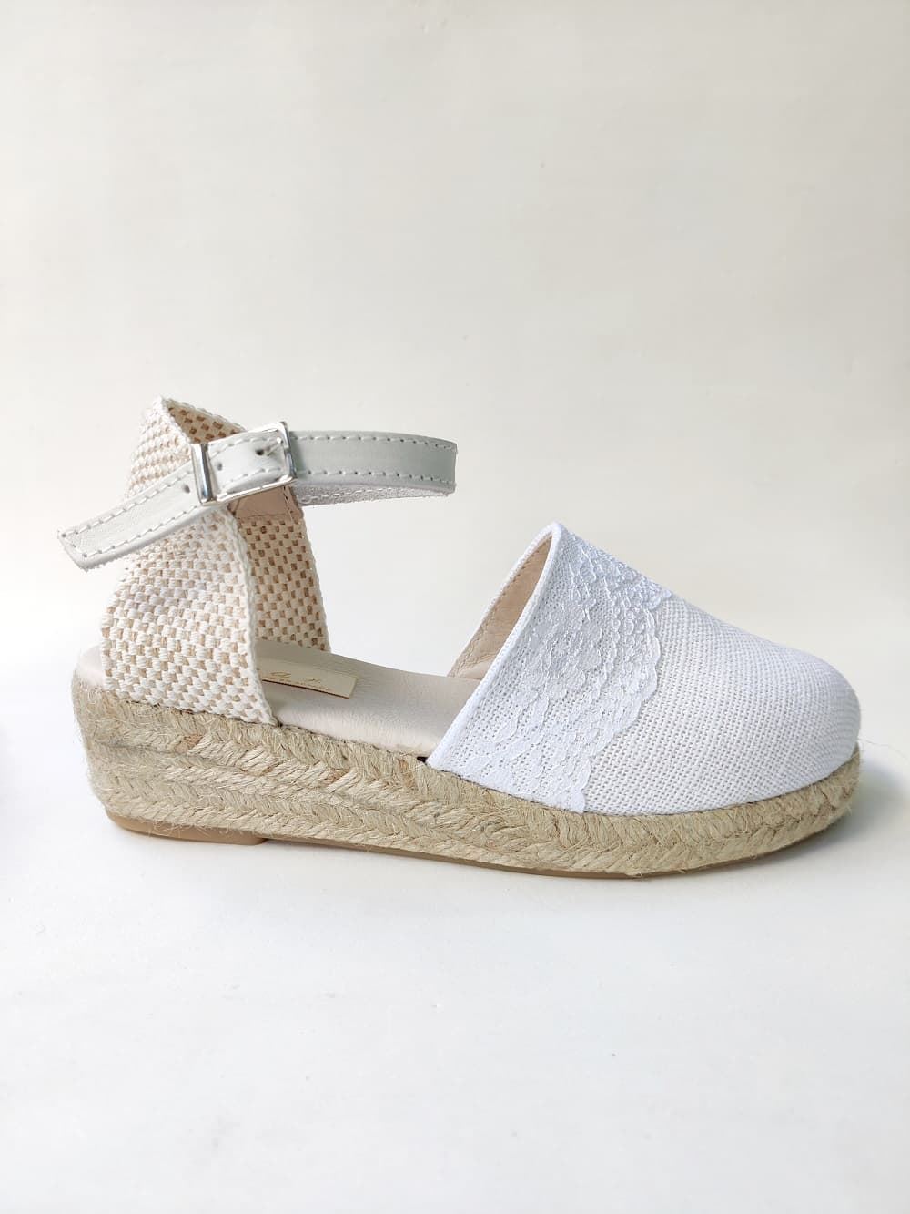 Espadrilles with wedge for girls in White Linen - Image 3