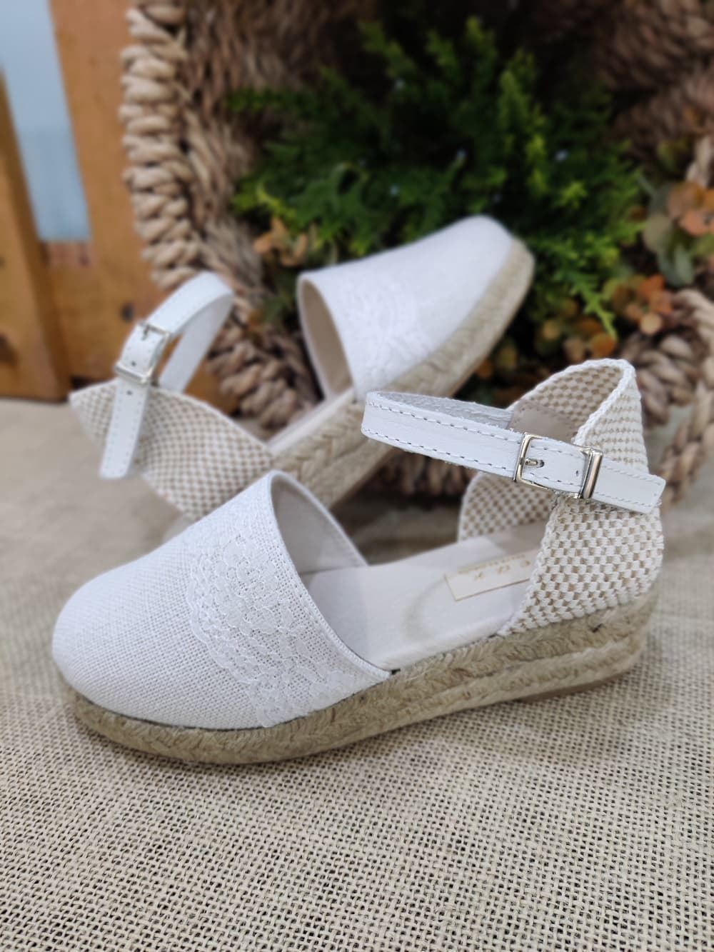 Espadrilles with wedge for girls in White Linen - Image 6