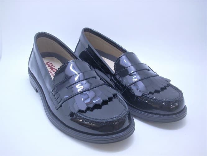 Girl's Black Patent Leather Moccasin with Fringe - Image 3