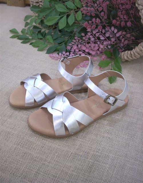 Girl's Metallic Silver Leather Sandals - Image 1