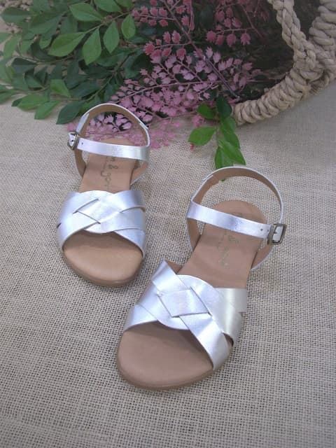 Girl's Metallic Silver Leather Sandals - Image 3