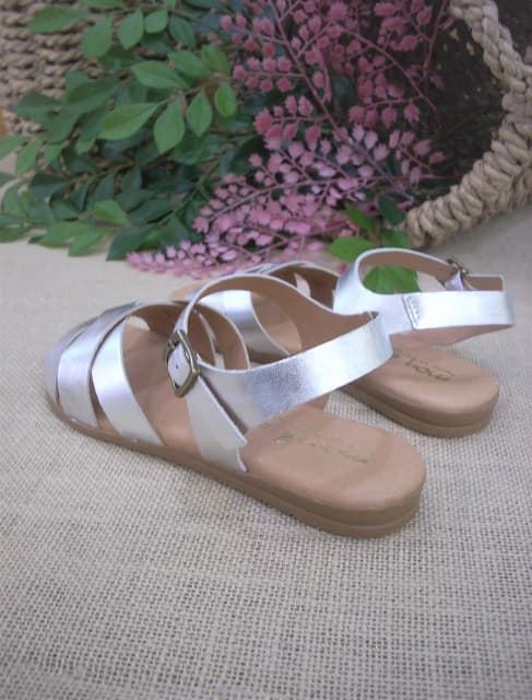 Girl's Metallic Silver Leather Sandals - Image 4