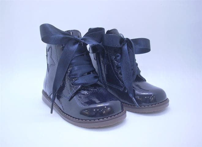 Girl's Navy Blue Patent Leather Ankle Boot - Image 3