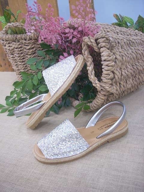 Girl Silver Glitter Menorcan sandals - Image 2