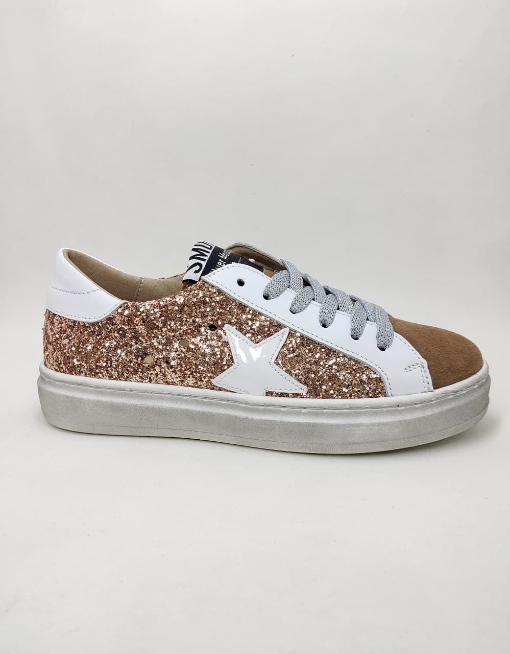 Golden Star Sneakers in Glitter Nude and Mink - Image 1