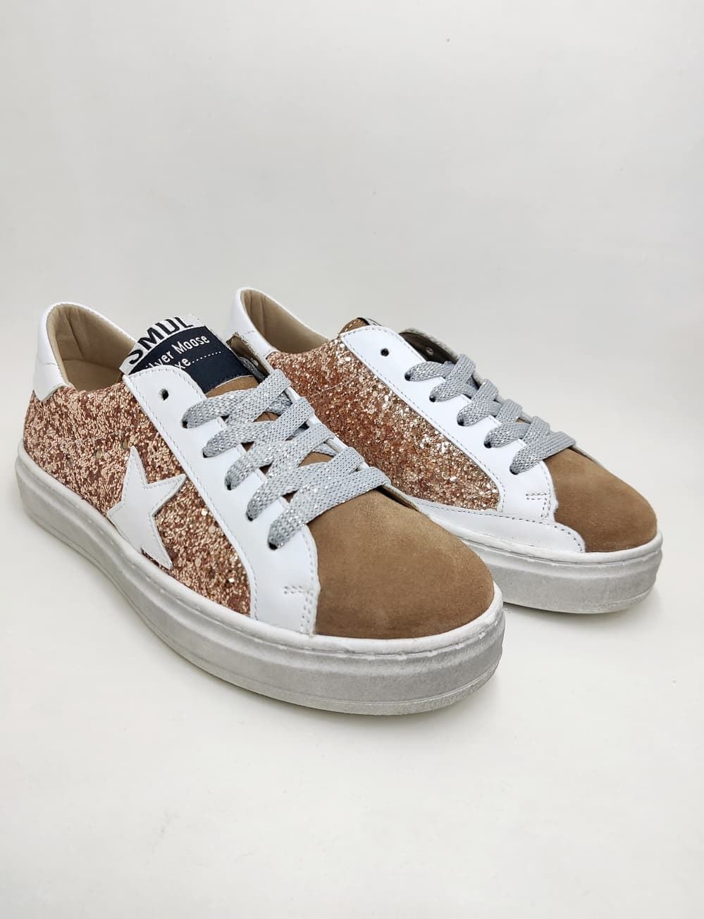 Golden Star Sneakers in Glitter Nude and Mink - Image 4