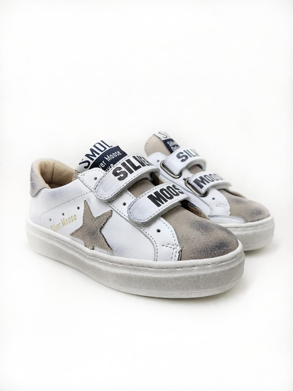 Golden Star Sneakers in White Taupe leather with Velcro - Image 2