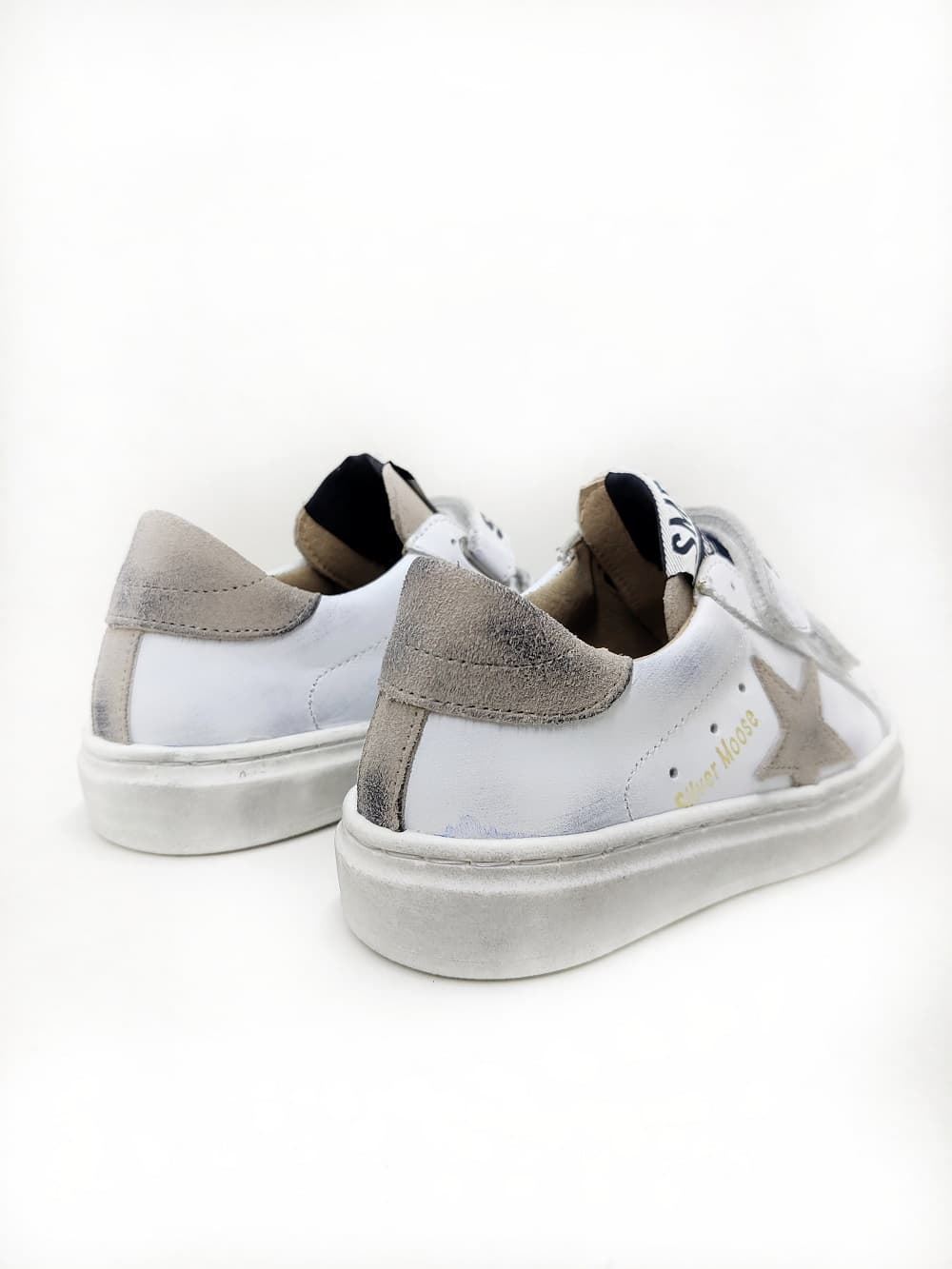 Golden Star Sneakers in White Taupe leather with Velcro - Image 3