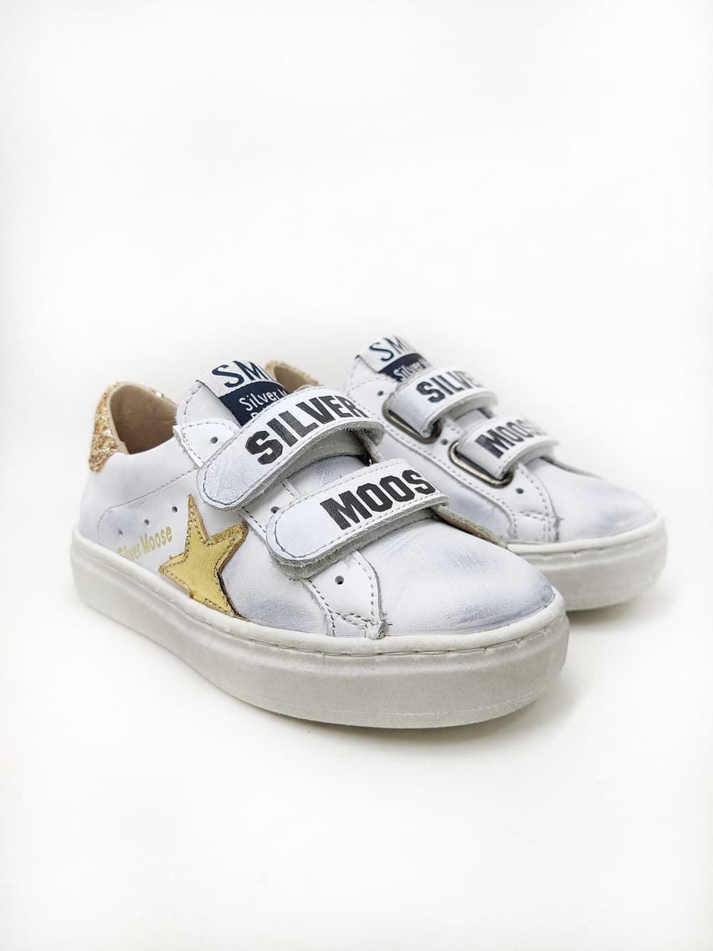 Golden Star White Glitter Gold Leather Sneakers with Velcro Yowas - Image 1