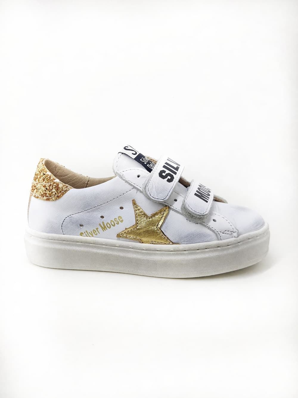 Golden Star White Glitter Gold Leather Sneakers with Velcro Yowas - Image 2