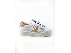 Golden Star White Glitter Gold Leather Sneakers with Velcro Yowas - Image 2