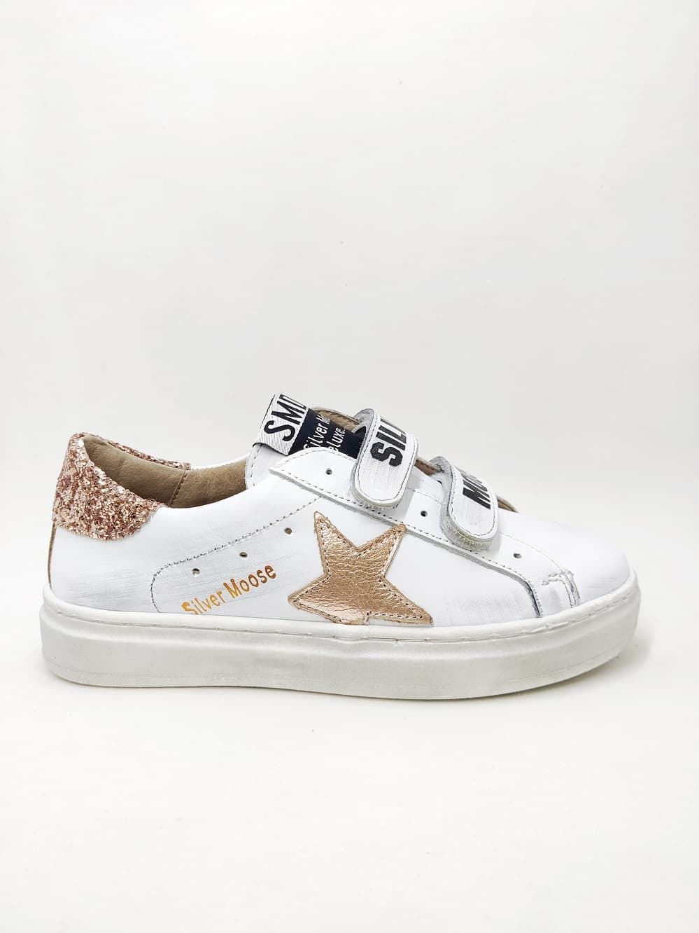 Golden Star White Glitter Nude leather sneakers with Velcro Yowas - Image 1