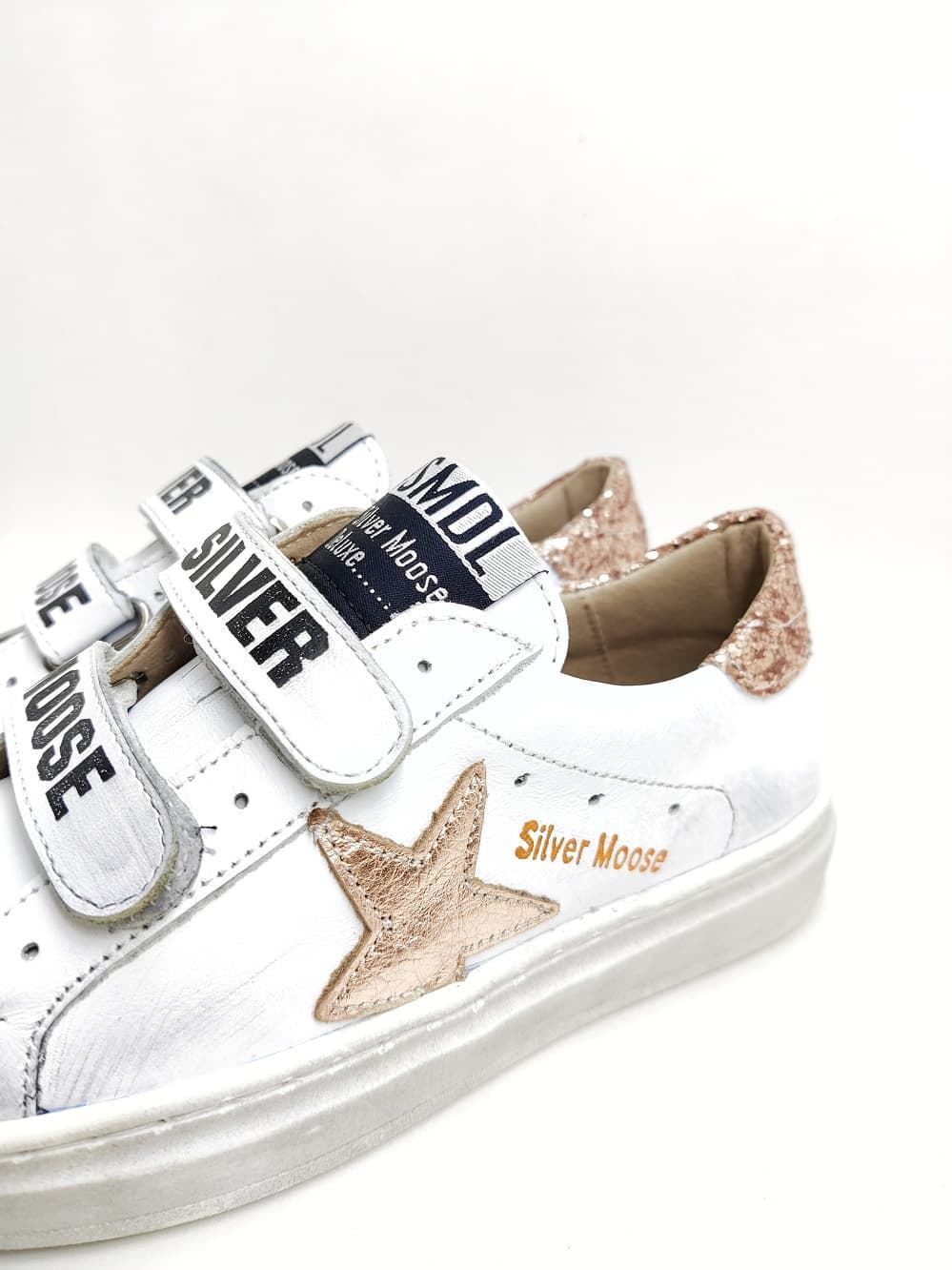 Golden Star White Glitter Nude leather sneakers with Velcro Yowas - Image 2