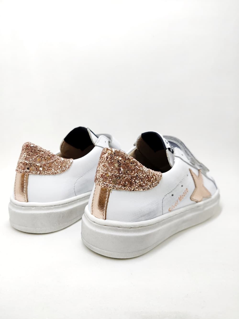Golden Star White Glitter Nude leather sneakers with Velcro Yowas - Image 3