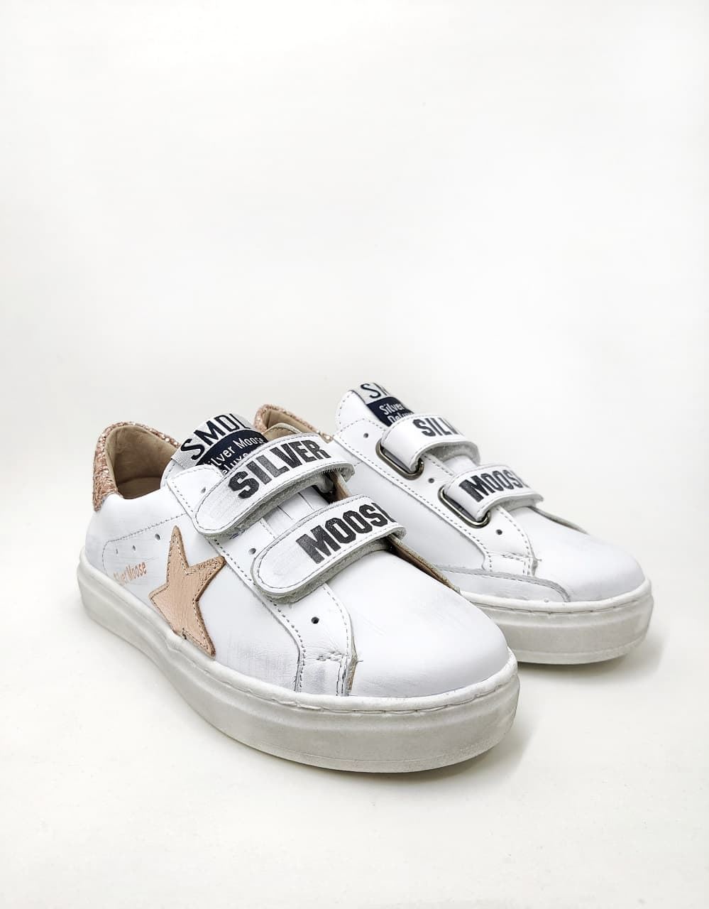 Golden Star White Glitter Nude leather sneakers with Velcro Yowas - Image 4