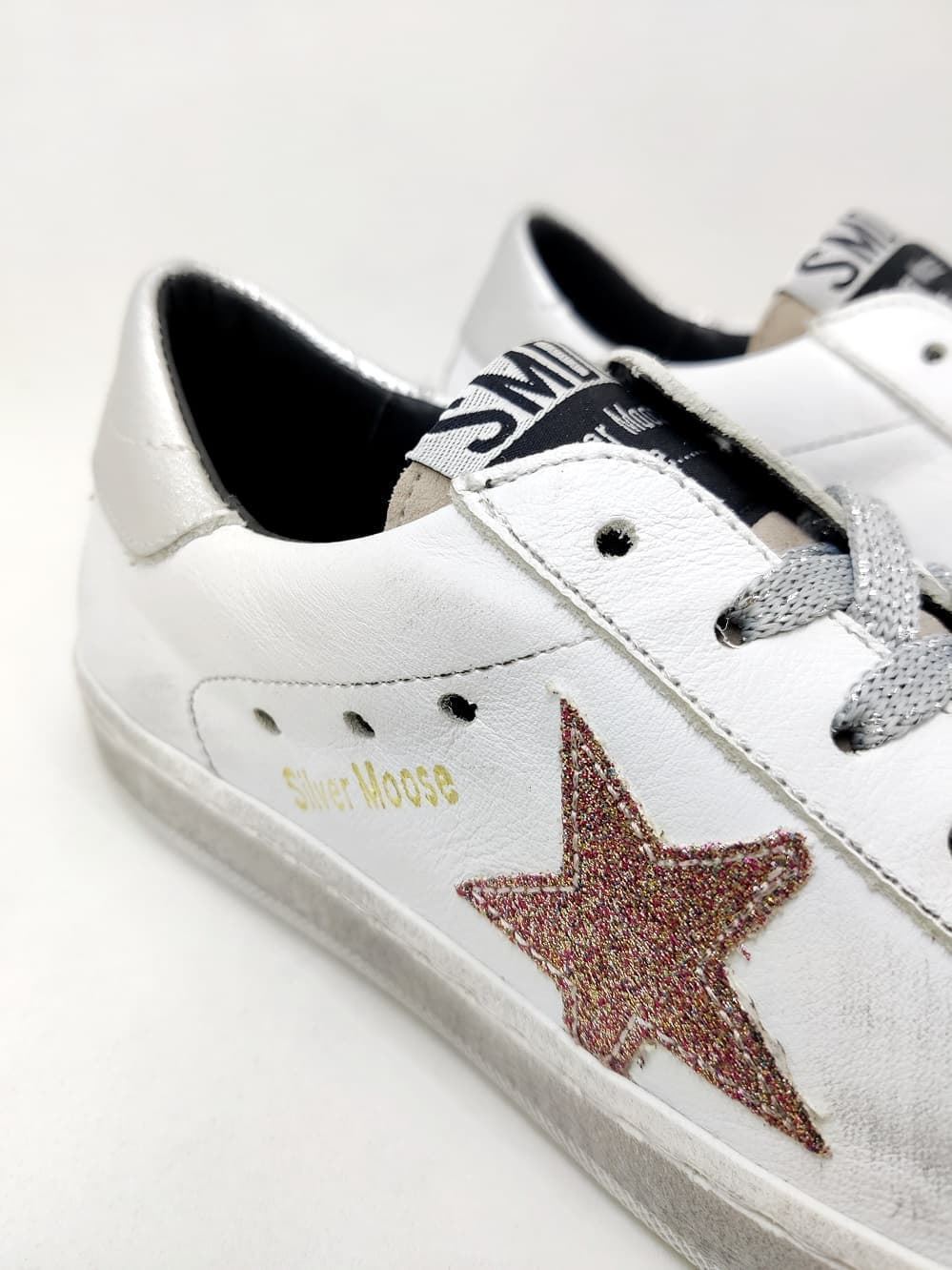 Golden Star White Glitter Pink leather sneakers - Image 2