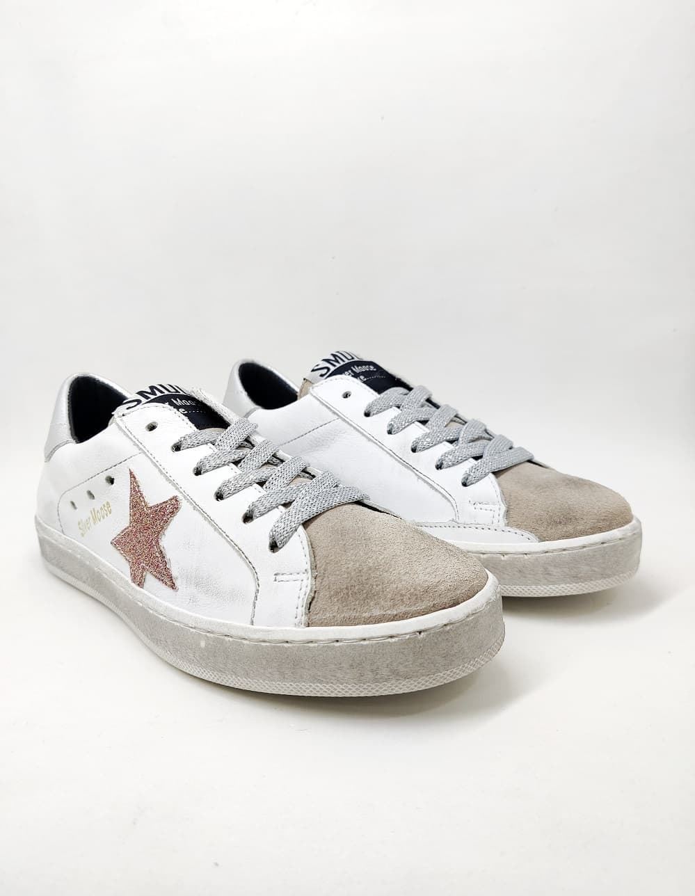 Golden Star White Glitter Pink leather sneakers - Image 3