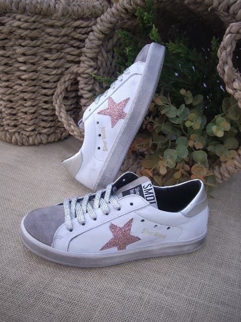 Golden Star White Glitter Pink leather sneakers - Image 5