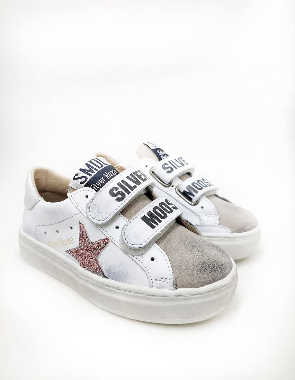 Golden Star White Pink-Silver leather sneakers with Velcro Yowas - Image 2